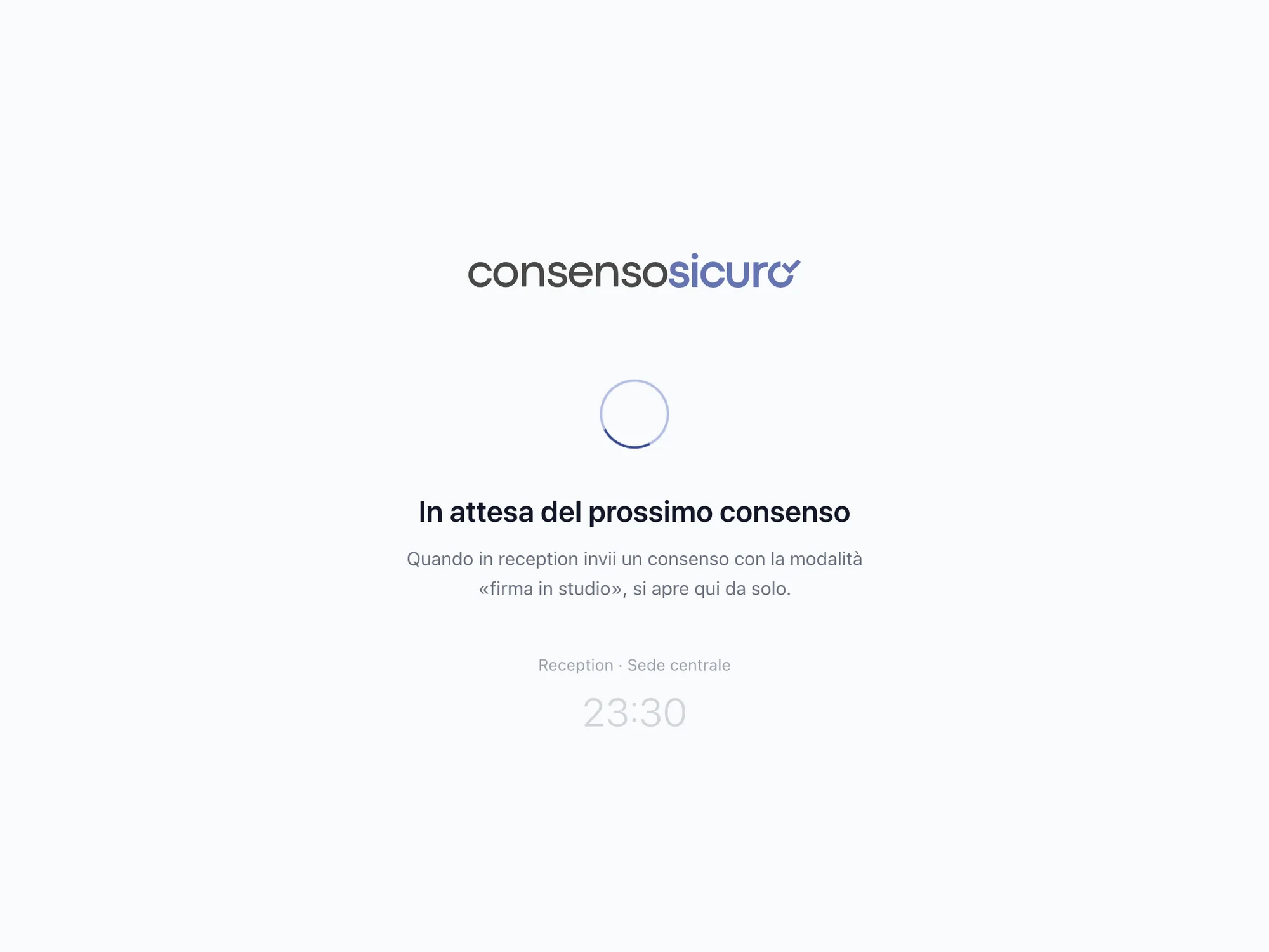 Schermata del tablet dello studio in attesa del prossimo consenso